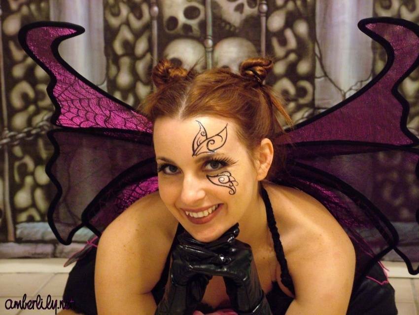 Tainted housewife in long shiny black gloves & naughty fairy wings - #11