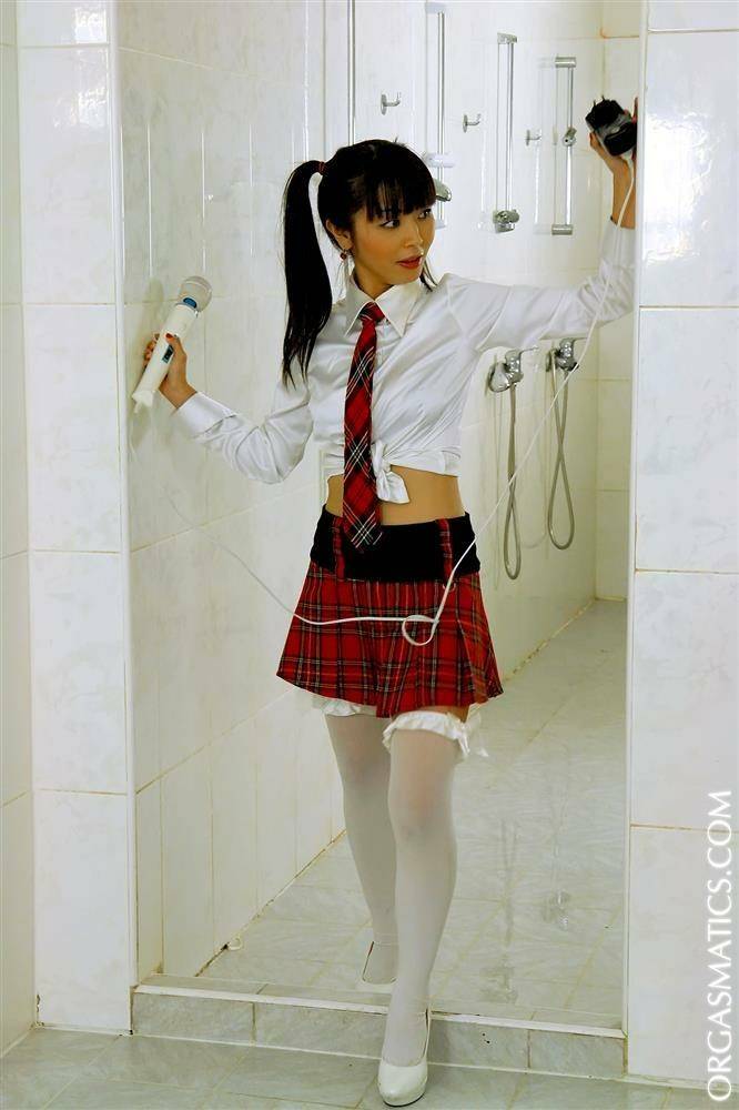 Japanese school girl and her white ESL teacher engage in lesbian sex - #14