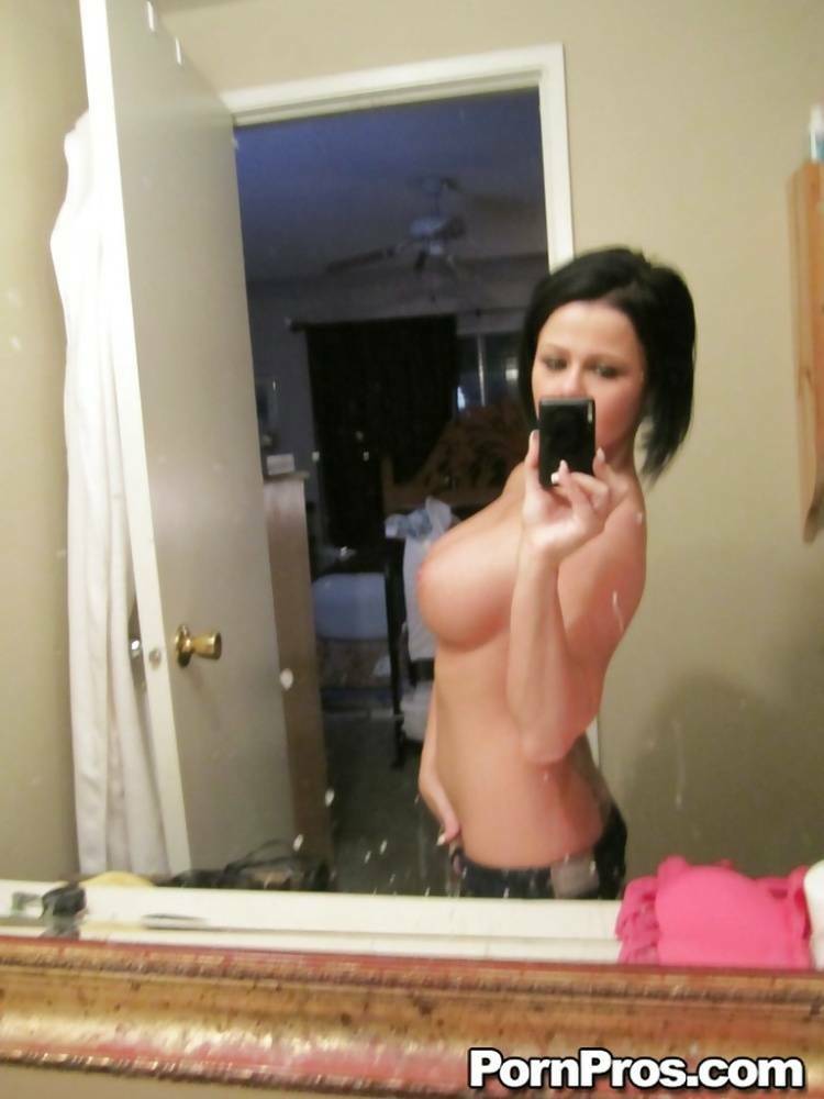 Hot ex-gf Loni Evans taking selfshots of her perfect tits in bathroom mirror - #13