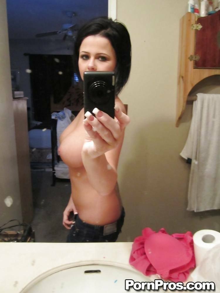 Hot ex-gf Loni Evans taking selfshots of her perfect tits in bathroom mirror - #11