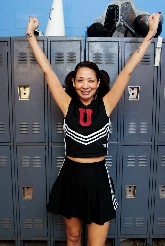 Clothed Asian MILF Coco Velvet flashing upskirt ass in cheerleader outfit - #8