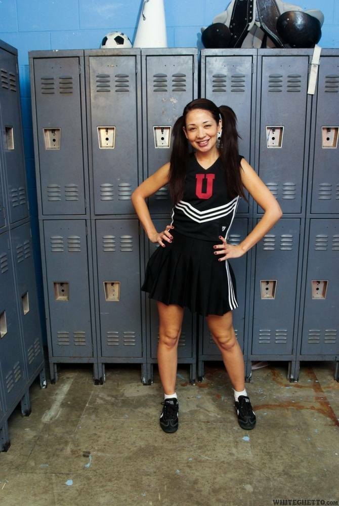 Clothed Asian MILF Coco Velvet flashing upskirt ass in cheerleader outfit - #5
