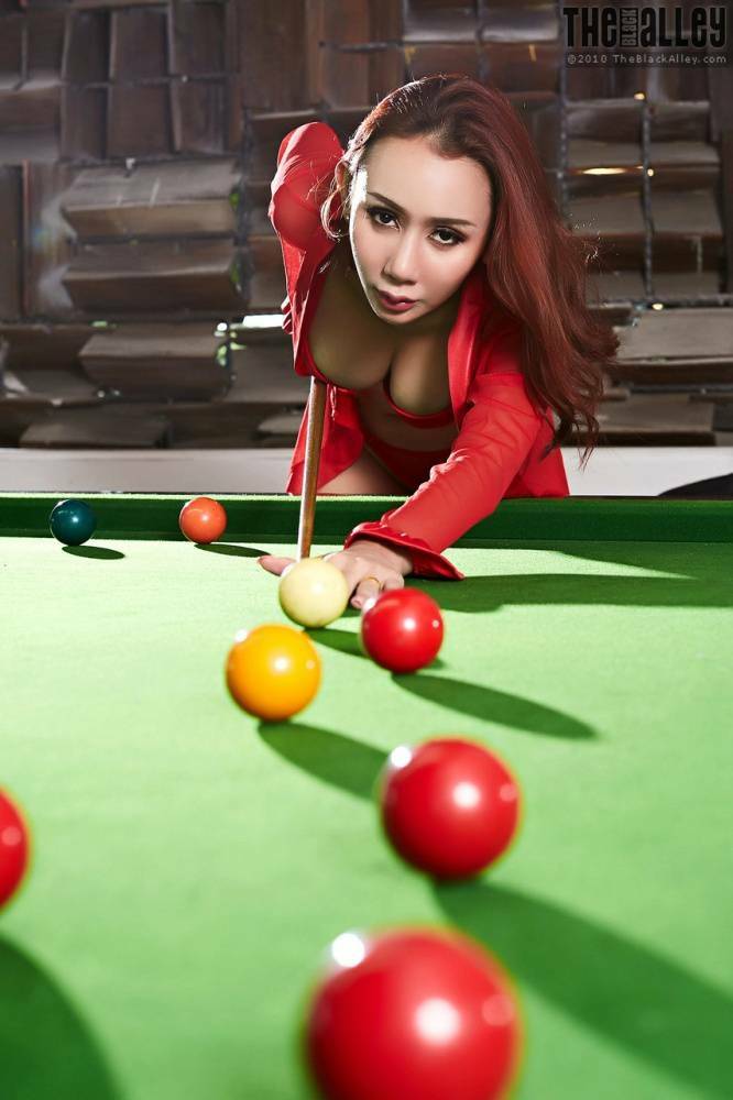 Asian rated Orthia removes red lingerie while on top of a snooker table - #13