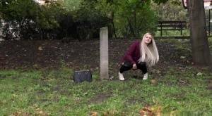 Dirty blonde female can't hold her pee any longer and pisses in public park on picsfans.one